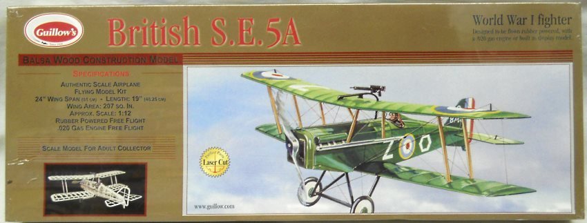 Guillows 1/12 British SE-5A Scout - 24 inch Wingspan for Free Flight or Rubber Power, 202 plastic model kit